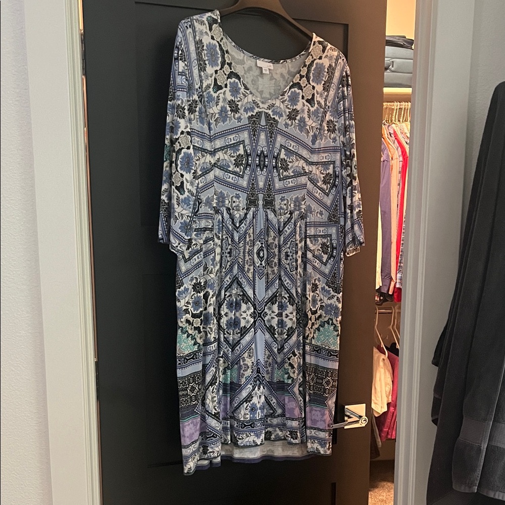 J. Jill Black and Blue Patterned Midi Dress